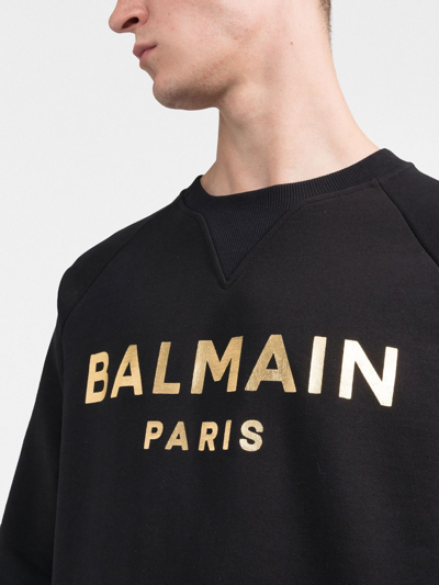 Shop Balmain Felpa Con Logo  Paris Dorato In Black