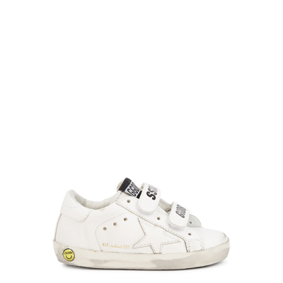 Shop Golden Goose Kids Old School Distressed Leather Sneakers (it20-it27) In White & Other