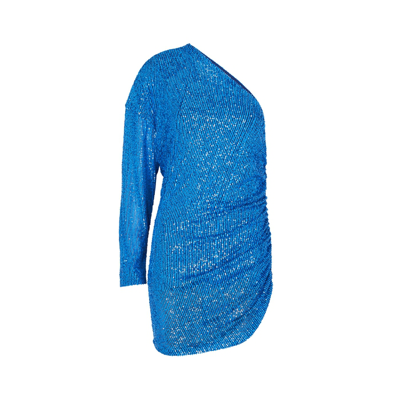 Shop In The Mood For Love Alexandra Blue One-shoulder Sequin Mini Dress In Bright Blue
