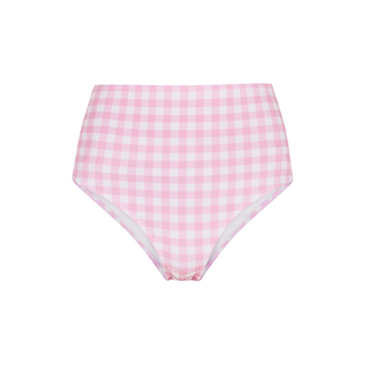 Shop Ephemera Gingham High-rise Bikini Briefs In Pink And White
