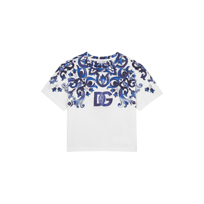 Dolce & Gabbana Printed Cotton Jersey T-shirt W/ Logo In Blue