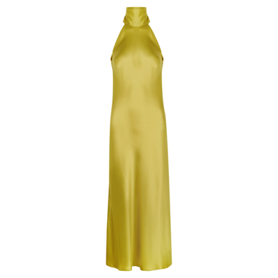 Shop Galvan Sienna Gold Halterneck Satin Midi Dress