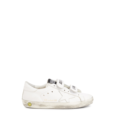 Shop Golden Goose Kids Old School Distressed Leather Sneakers (it29-35) In White & Other