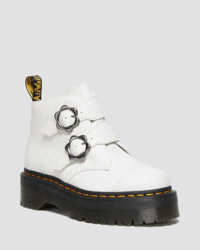 Shop Dr. Martens' Devon Flower Buckle Leather Platform Boots In Weiss