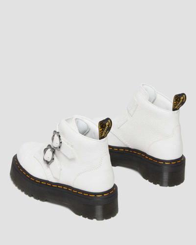 Shop Dr. Martens' Devon Flower Buckle Leather Platform Boots In Weiss