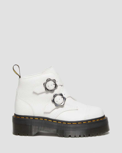 Shop Dr. Martens' Devon Flower Buckle Leather Platform Boots In Weiss