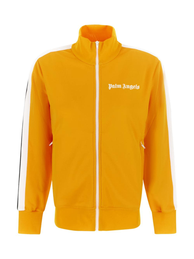 Shop Palm Angels Logo Print Zipped Track Jacket In Yellow