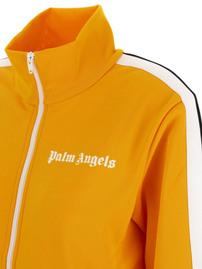 Shop Palm Angels Logo Print Zipped Track Jacket In Yellow