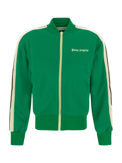 Shop Palm Angels Logo Print Zipped Track Jacket In Green
