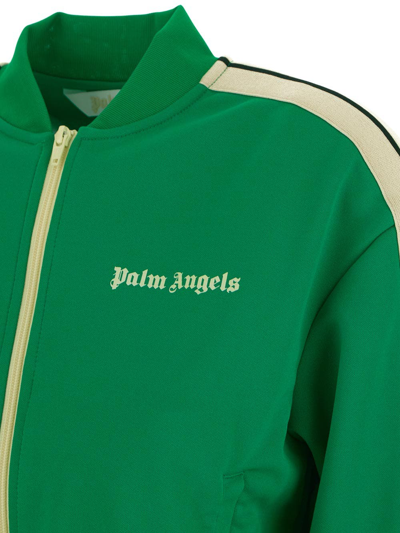 Shop Palm Angels Logo Print Zipped Track Jacket In Green