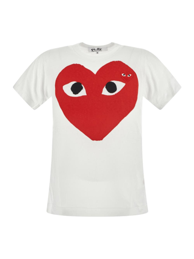 Shop Comme Des Garçons Play Heart Print T-shirt In White