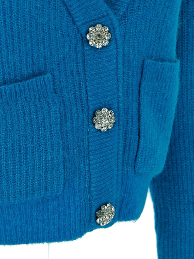 Shop Ganni Cropped Cardigan In Blue