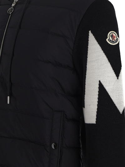 Shop Moncler Quilted Cardigan With Hood In Black