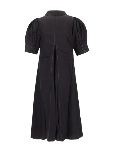 Shop Ganni Poplin Midi Dress In Black