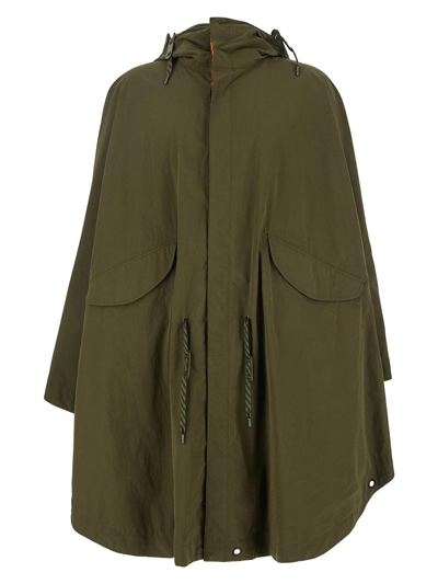 Shop Burberry Packaway Technical Cotton Hooded Cape In Green