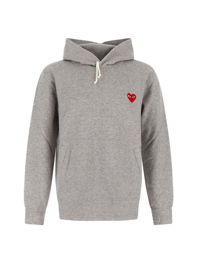 Shop Comme Des Garçons Play Heart Embroidered Hoodie In Grey