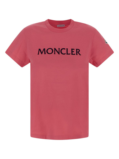 Shop Moncler Logo Printed T-shirt In Pink