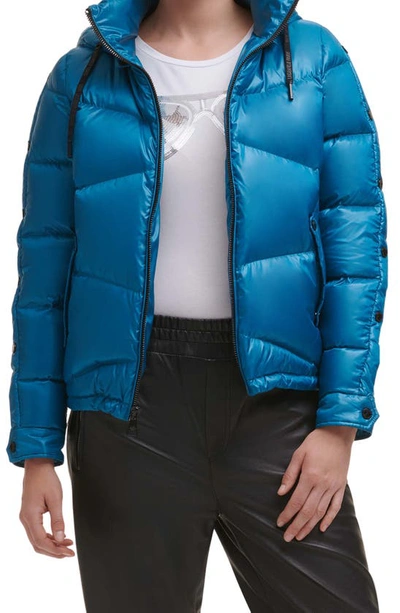 Karl Lagerfeld Hooded Puffer Jacket In Blue | ModeSens