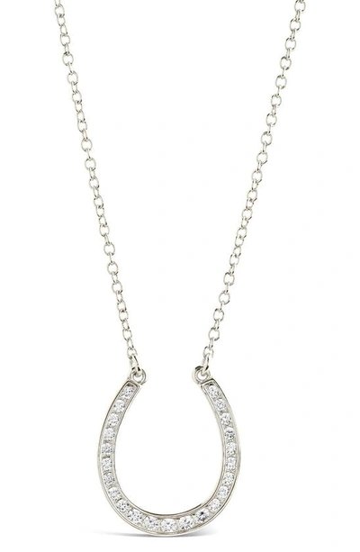 Sterling Forever Cz Horseshoe Pendant Necklace In Silver