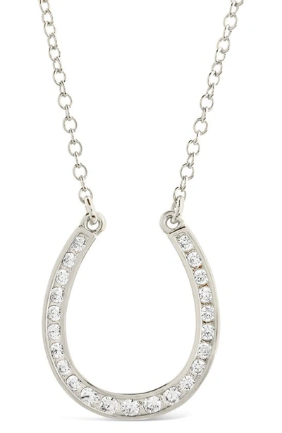 Sterling Forever Cz Horseshoe Pendant Necklace In Silver