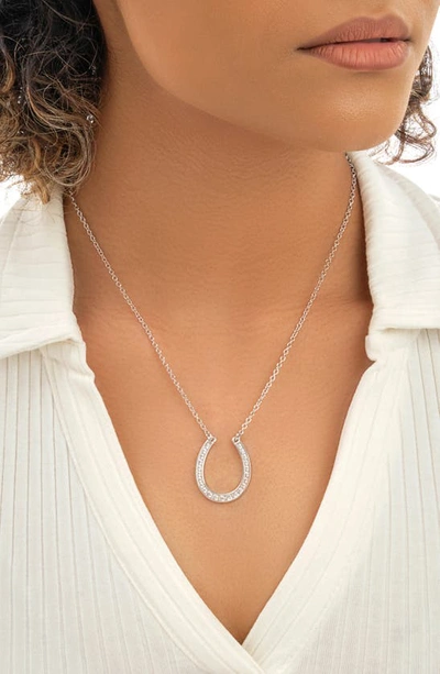 Sterling Forever Cz Horseshoe Pendant Necklace In Silver