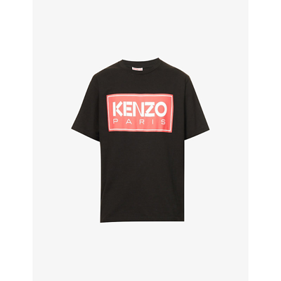 Shop Kenzo Men's Black Logo-print Crewneck Regular-fit Cotton-jersey T-shirt