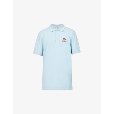 Shop Kenzo Crest Logo-embroidered Cotton-piqué Polo Shirt In Sky Blue