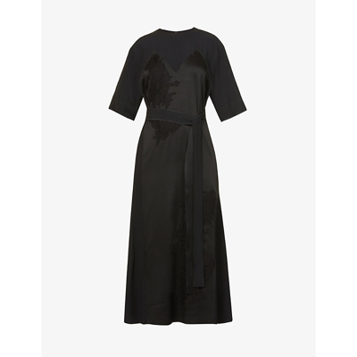 Shop Victoria Beckham Floral-lace Short-sleeve Crepe Midi Dress In Black