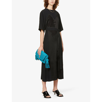 Shop Victoria Beckham Floral-lace Short-sleeve Crepe Midi Dress In Black