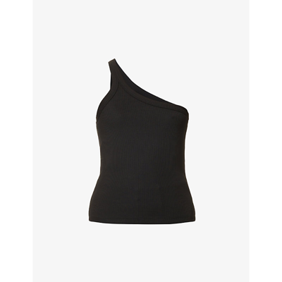 Shop Anine Bing Ren Asymmetric Stretch-woven Top In Black