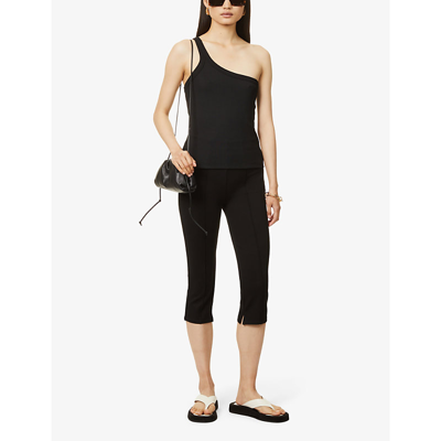 Shop Anine Bing Ren Asymmetric Stretch-woven Top In Black