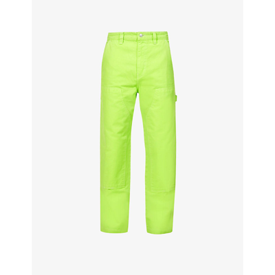Shop Stussy Dyed Relaxed-fit Wide-leg Cotton Canvas Work Trousers In Neon