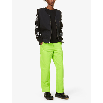 Shop Stussy Dyed Relaxed-fit Wide-leg Cotton Canvas Work Trousers In Neon