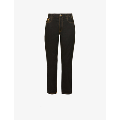 Shop Vivienne Westwood W Harris Brand-embroidered Straight High-rise Recycled-cotton-blend Jeans In Black