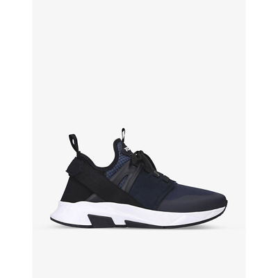 Shop Tom Ford Jago Logo-patch Shell And Mesh Low-top Trainers In Navy