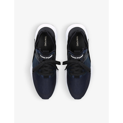 Shop Tom Ford Jago Logo-patch Shell And Mesh Low-top Trainers In Navy