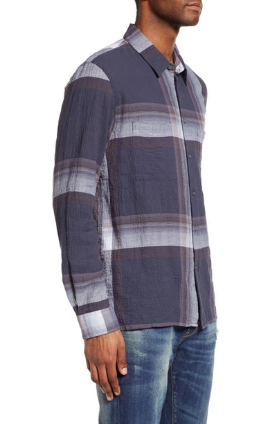 Shop John Varvatos Cole Regular Fit Plaid Seersucker Button-up Shirt In Plum Wood