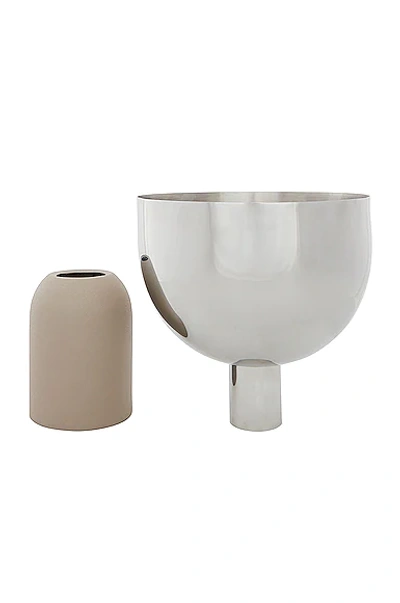 Aytm Torus Small Flower Pot Vase In Silver & Taupe