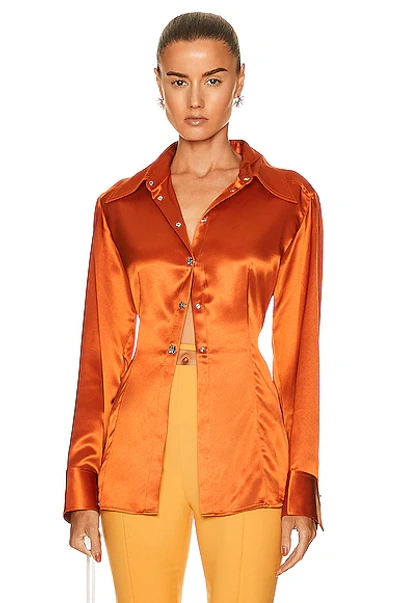 Shop Acne Studios Satin Shirt In Rust Orange