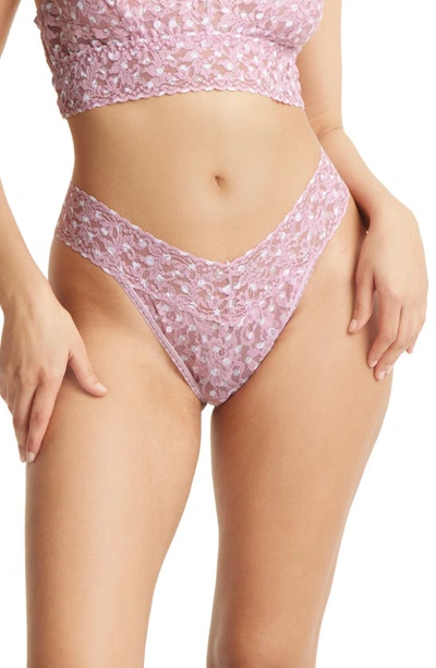 Shop Hanky Panky Print Lace Original Rise Thong In Pink Frosting