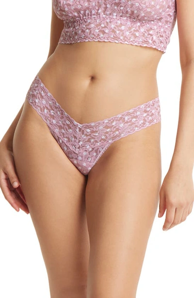 Shop Hanky Panky Print Lace Low Rise Thong In Pink Frosting