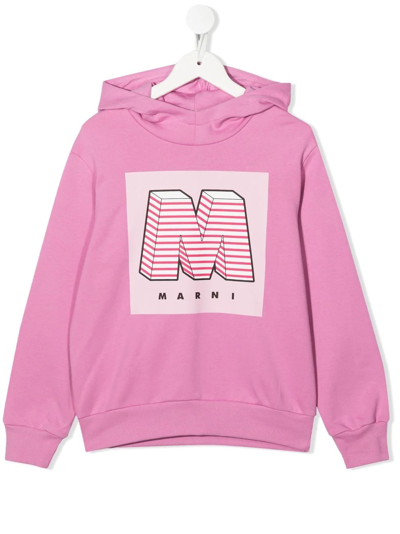 Shop Marni Logo-print Detail Hoodie In Pink