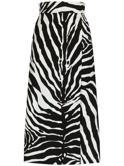 Shop Dolce & Gabbana Cady Zebra Print Midi Skirt In Black