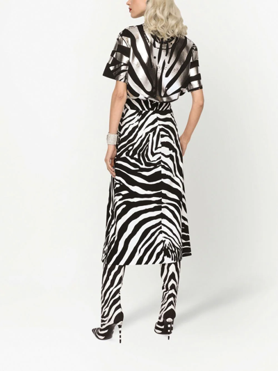 Shop Dolce & Gabbana Cady Zebra Print Midi Skirt In Black