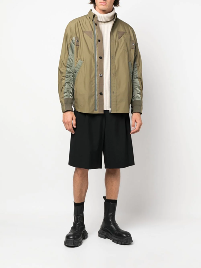 Sacai Colour-block Panelled Shirt Jacket In Grün
