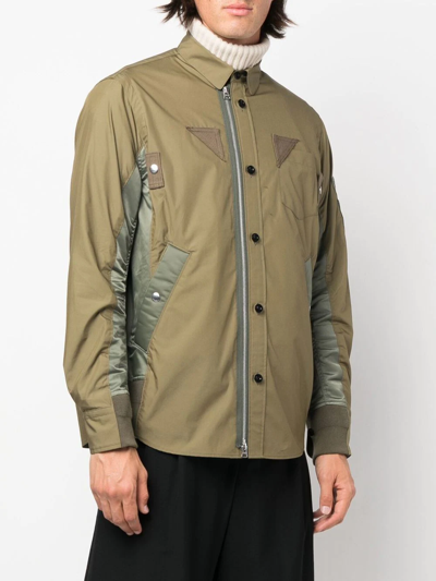 Sacai Colour-block Panelled Shirt Jacket In Grün