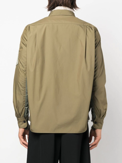 Sacai Colour-block Panelled Shirt Jacket In Grün