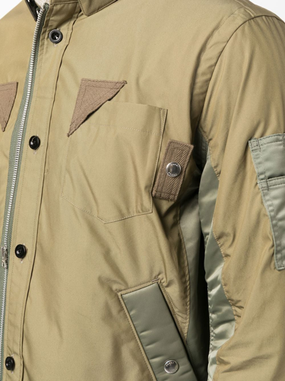 Sacai Colour-block Panelled Shirt Jacket In Grün