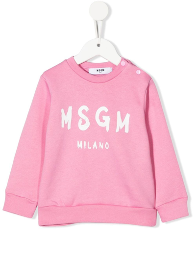 Shop Msgm Logo-print Cotton Sweatshirt In Rosa