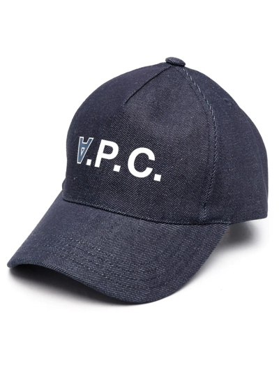 Shop Apc Logo-print Denim Baseball Cap In Blau